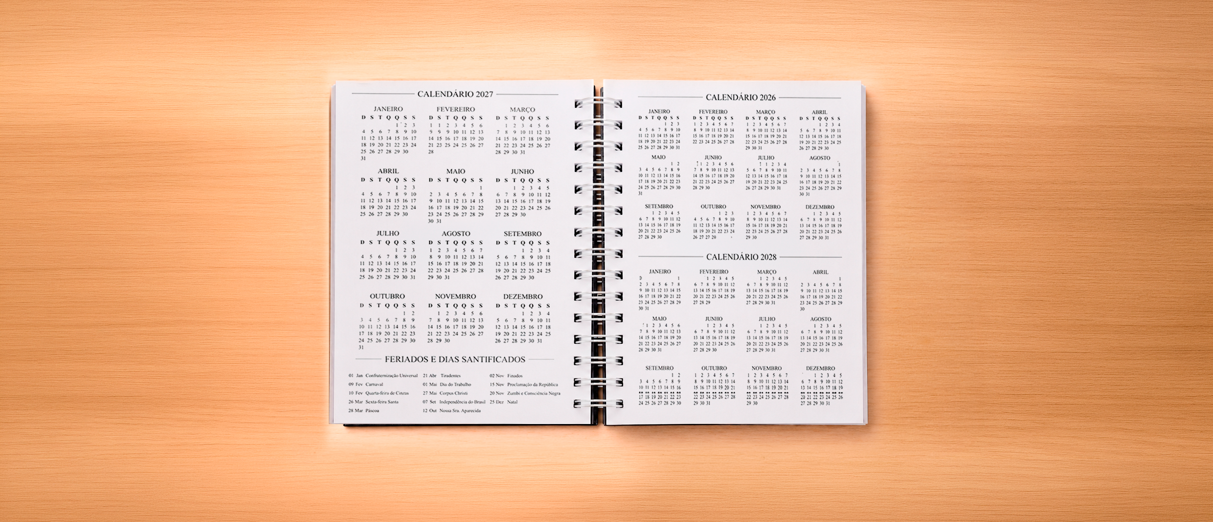 Calend&aacute;rios anuais e feriados da agenda