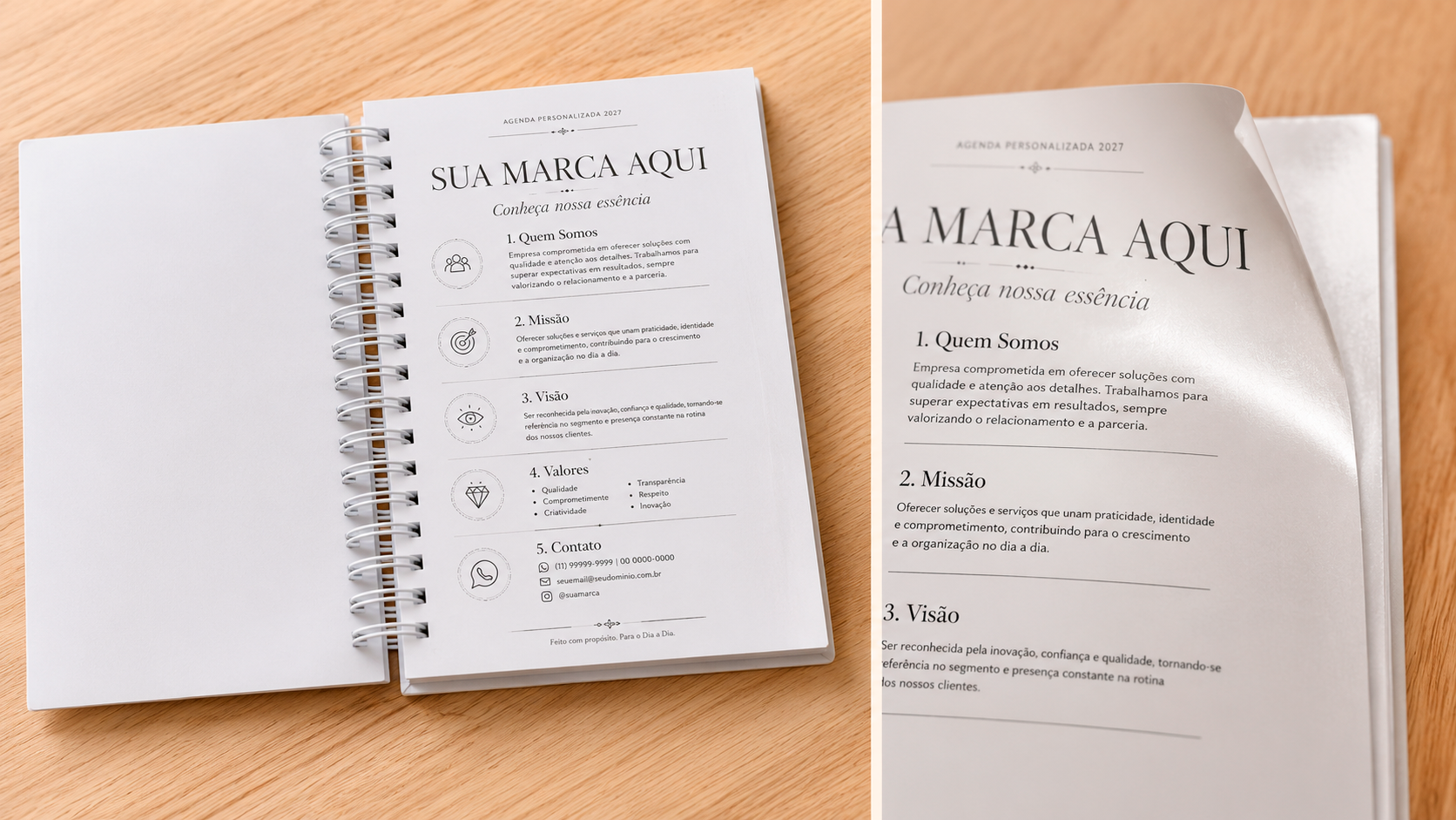 Exemplo de folha de rosto personalizada da agenda
