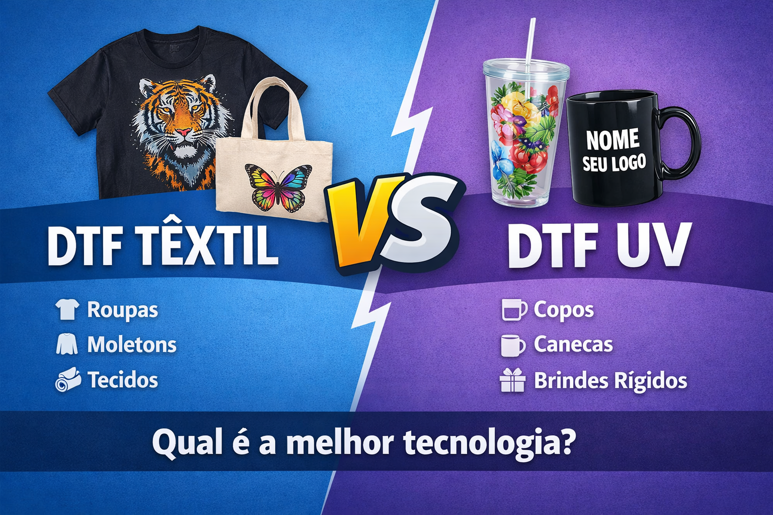 DTF Têxtil e DTF UV: qual a diferença e quando usar cada um?